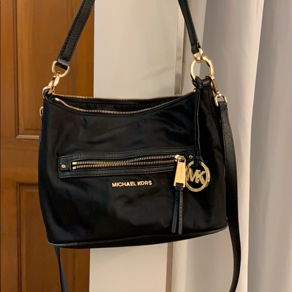 Michael Kors small black vinyl cross body purse